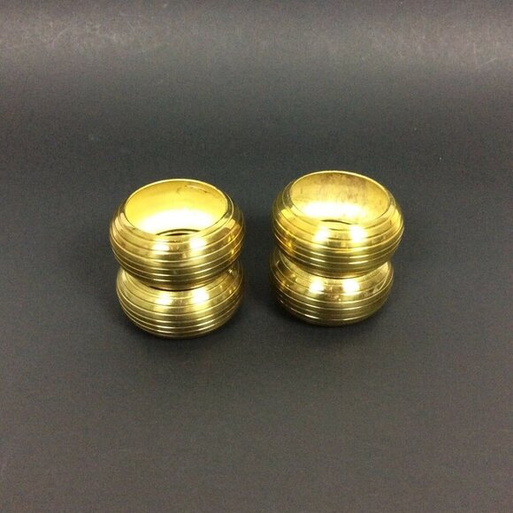 Solid Brass Napkin Ring Set of 4 Round Fluted Ribbed Holders Table Decor - Picture 5 of 6